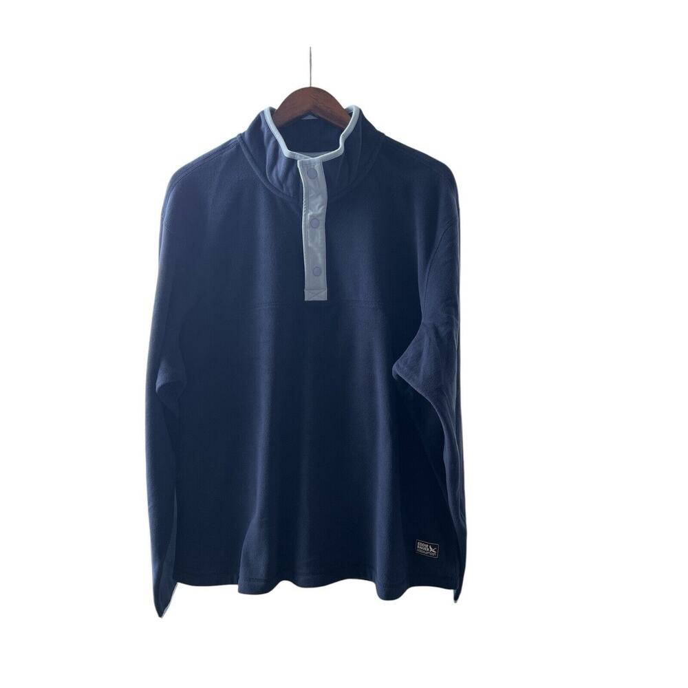 Eddie Bauer Men’s Navy Fleece Pullover With Light Blue Snap Collar Size XL